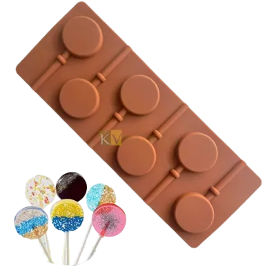 Round Plain Circle Shape Silicone Lollipop, Hard Candy, Chocolate 6 Cavity DIY Mould