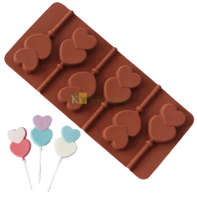 Double Heart Shape Silicone Lollipop, Hard Candy, Chocolate 6 Cavity DIY Mould