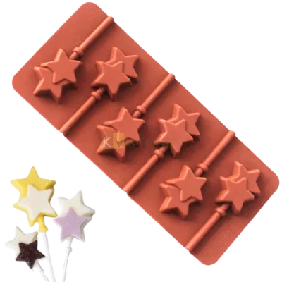 Double Star Shape Silicone Lollipop, Hard Candy, Chocolate 6 Cavity DIY Mould