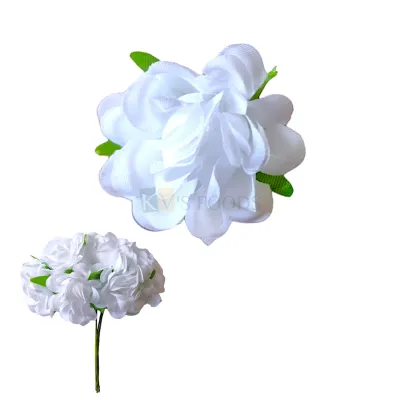 6 PCS White Small Non-Edible Mogra Poeny Flowers Length 1.5 Inch for Birthday Wedding Anniversary Engagement Christmas Cake Cupcake Function Decorations DIY Crafts Wall Home Hair Accessory Decor