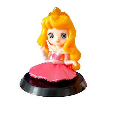1PC Princess Disney Sitting Aurora Petite Girl Cartoon Anime Figure Cake Topper Kawaii Q Style Doll Girls Big Eyes Doll with Black Base Kids Room Decor Cute Princess Figurine, Happy Birthday Theme