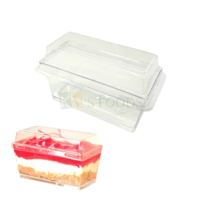 10 PCS (GD-984745) Rectangle Size 3.4 x 1.4 Inch Height 2.2 Inch Capacity ~ 80 ML Acrylic Mousse Dessert Container With Plastic Lid, Multipurpose Clear Transparent Reusable, Pudding Tiramisu Cakes