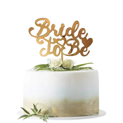 1PC Golden Acrylic Shiny Glass Finish Bride To Be Letters with Outline Heart and Solid Heart Cake Topper, Wedding Engagement Cake Insert, Unique Elegant Font Design Cake Insert DIY Cake Decorations