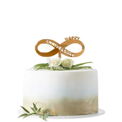 1PC Golden Acrylic Shiny Glass Finish Happy Anniversary Letters In Infinity Symbol Cake Topper, Anniversary Celebrations Theme Cake Toppers and Cupcake Insert, DIY Wedding Cake Decorations