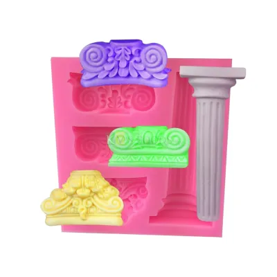 1 PC Silicone Fondant European Marble Pillar Pattern Moulds 4 Cavity, Wedding Anniversary Cakes Decorations, Fine Texture Classic Simple Euro Retro Palace Roman Column Stigma Shape Flexible Moulds