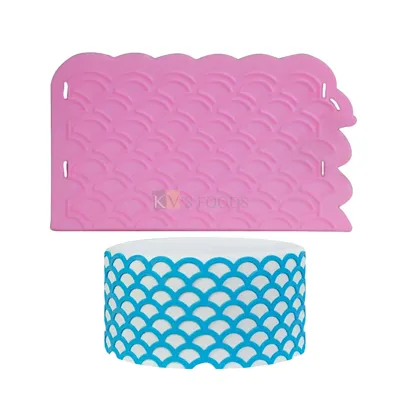 1 PC Silicone Light Pink Scalloped Lattice Cake Edges Onlay  Impression Mat Cake Border Fondant Mould Tools Sugar lace Pattern Matt DIY Embossing Pad for Birthday Wedding Anniversary Baby Shower Cakes