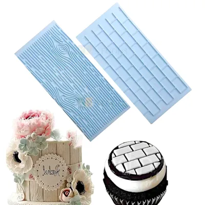 2 PC Sky Blue Wooden Texture Embossor Tree Bark Brick Wall Impression Onlay Mat Cake Border Fondant Cake Decorating Mould Tools Sugar lace Pattern Matt DIY Embossing Pad for Birthday Wedding Cakes