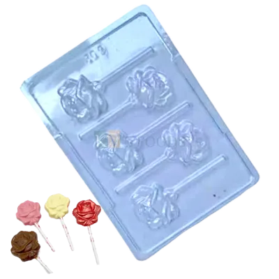 5 Cavity Rose Flower Bloom Lollipop PVC DIY Chocolate Mould