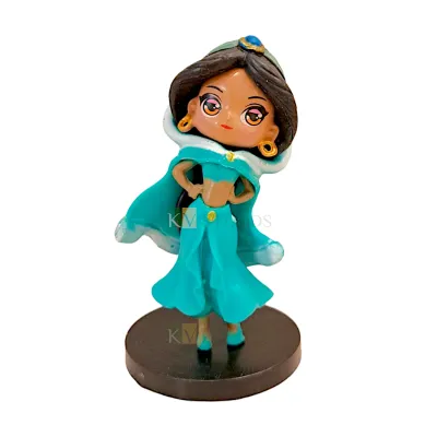 1PC Green Princess Jasmine Alladin Disney Cartoon Theme Cake Topper  Kawaii Q Style Doll Cake Topper, Girls Happy Birthday Theme Big Eyes Doll with Black Base, Cutest Princess Figurine DIY Cake Decor