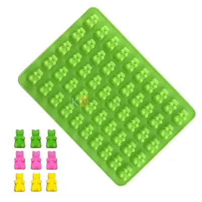 1 PC Parrot Green Silicone Teddy Bear Shape Chocolate Moulds 50 Cavity or Holes Fondant Gummy Animal Jelly Mini Bears Candy Mold, DIY Resins Jewelry Candle Soap Cake Decorations, Ice Cube Molds