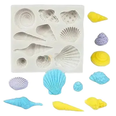 1 PC Sea Shell Chocolate Fondant Mould 10 Cavity, Sea Ocean Underwater Life Cake Theme Reusable Under Sea Silicone Flexible Mold, Conch Sea Shell Cupcake Theme, Candy Jelly Summer Beach Cake Theme