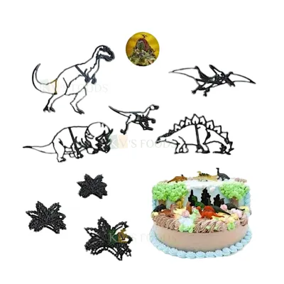 8 PCS Cretaceous Dinosaur Animal Tree Cookie Cutter Plastic Pterosaur Stegosaurus Silhouette Fondant Cake Decorating Stamps, Embossing Molds Presses Impression, Pancake Boys Happy Birthday Party Theme