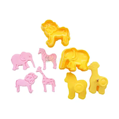 4 PCS Yellow Jungle Safari Zoo Animals Lion, Elephant, Giraffe, Zebra Cutter Stamps Fondant Cake Decorating Tools, Impression, Biscuits Cookies Kids Boys Girls Happy Birthday Theme DIY Cake Decoration