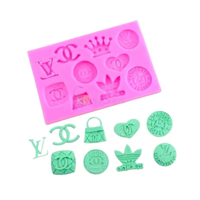 1 PC Silicone Fondant Lyba Brands Louis Vuitton Adidas Starbucks Logos Fashion Crown, Handbag Chocolate Mould 10 Cavity, Cupcake Theme, Boys Happy Birthday Theme DIY Decorating Birthday Flexible Molds