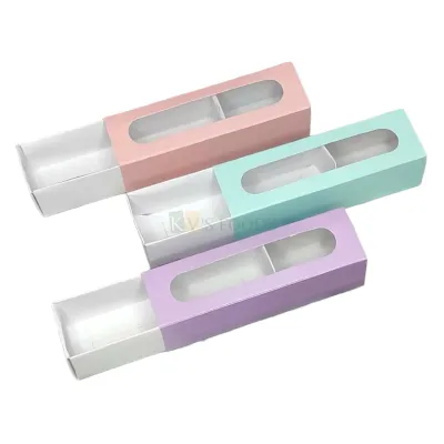 5 PC Set of 6 Small Macaron Pastel Colour Transparent Window Box Size 7.3*2.7 Height 2.1 Inch for Truffles, Chocolates, Small Candy, Bakery Pacakging DIY Macaron Gift box, Festive Gifting Boxes