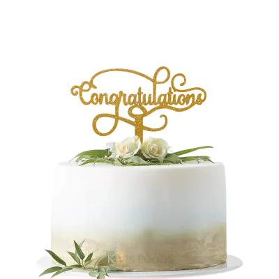 1PC Golden Shiny Glitter MDF Congratulations Topper, Used for Graduation Party, New Opportunity, New Home, Unique Elegant Font Design Cake Glitter Insert, DIY Cake Decorations