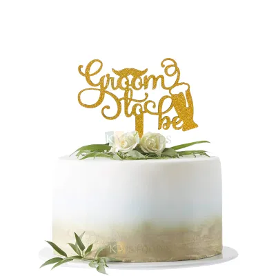 1PC Golden Shiny Glitter MDF Groom To Be With Mustache and Glass Cake Topper, Wedding Theme, Groom Bachelor's Shower Party Cake Toppers Unique Elegant Font Design Cake Toppers DIY Cake Decorations