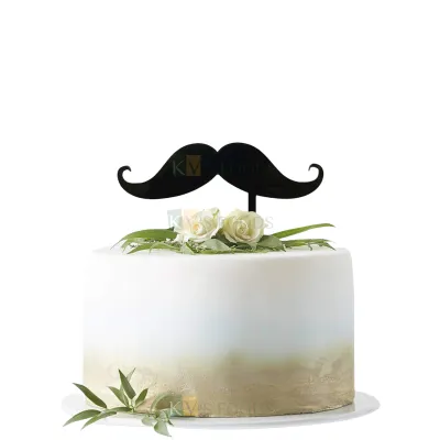 1PC Black Acrylic Mustache Cake Topper, Father Brother Little Man Happy Birthday Party Cake and Cupcake Insert, DIY Cake Decorations