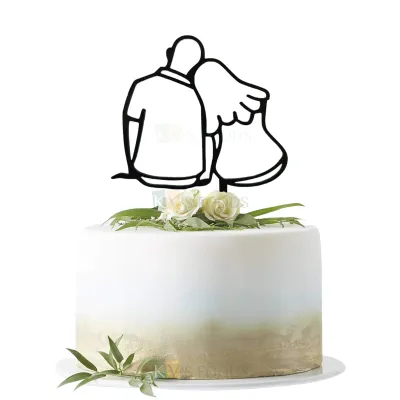 1PC Black Acrylic Sitting Couple Line Cake Topper, Romantic Love Valentines Cake Insert, Silhouette Cake and Cupcake Topper, Cake Edge Topper DIY Cake Decoration