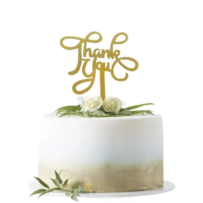 1PC Golden Shiny Glitter MDF Thank you Cake Topper for Thanksgiving Day, Unique Elegant Font Design Cake and Cupcake Topper, Cupcake Glitter Insert, DIY Cake Decorations
