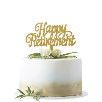 1PC Golden Shiny Glitter MDF Happy Retirement  Word Letter Cake Topper, Father Grandfather Retirement Day Party Glitter Cake Insert, Happy Retirement Theme Unique Elegant Font Design Cake Topper