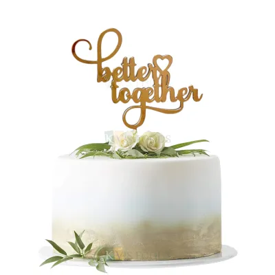 1PC Golden Acrylic Shiny Glass Finish Better Together With Heart Cake Topper, Unique Elegant Font Design Cake Insert, Anniversay Celebration Cake Topper DIY Cake Decoration