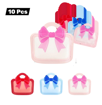 Set of 10 Pcs Cute Bowknot Gift Bags Candy Goodies Favor Bags Ziplock with handle Mini Bowknot Handbag Gift Bags for Wedding Baby Shower Birthday Party Favor Bag Plastic Matte frosted Portable