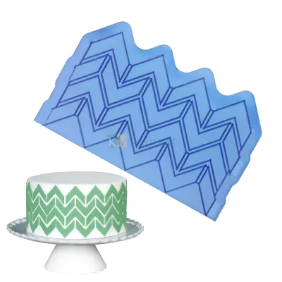 1 PC Blue Colour Silicone Ripple Zig Zag Chocolate Lace Mat Medium Chevron Onlay Cake Border Theme Fondant Cake Decorating Mold Tools Sugar Lace Baking Matt DIY Embossing Pad for Birthday Party Cakes