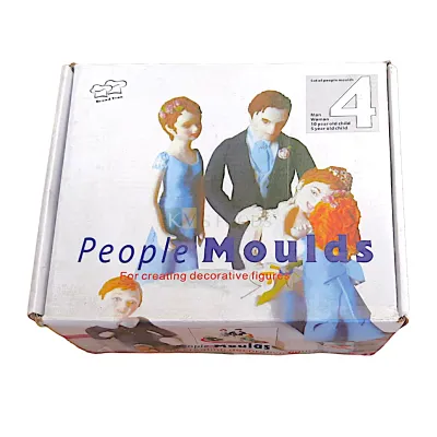 1PC White 4 Set Fondant 3D People Shaped Cake Figure Mould Family Set Human Body Decorating Mold for Men Women Children Family of Four People, Fondant Statue Girl Boy Molds for Cake Decorating