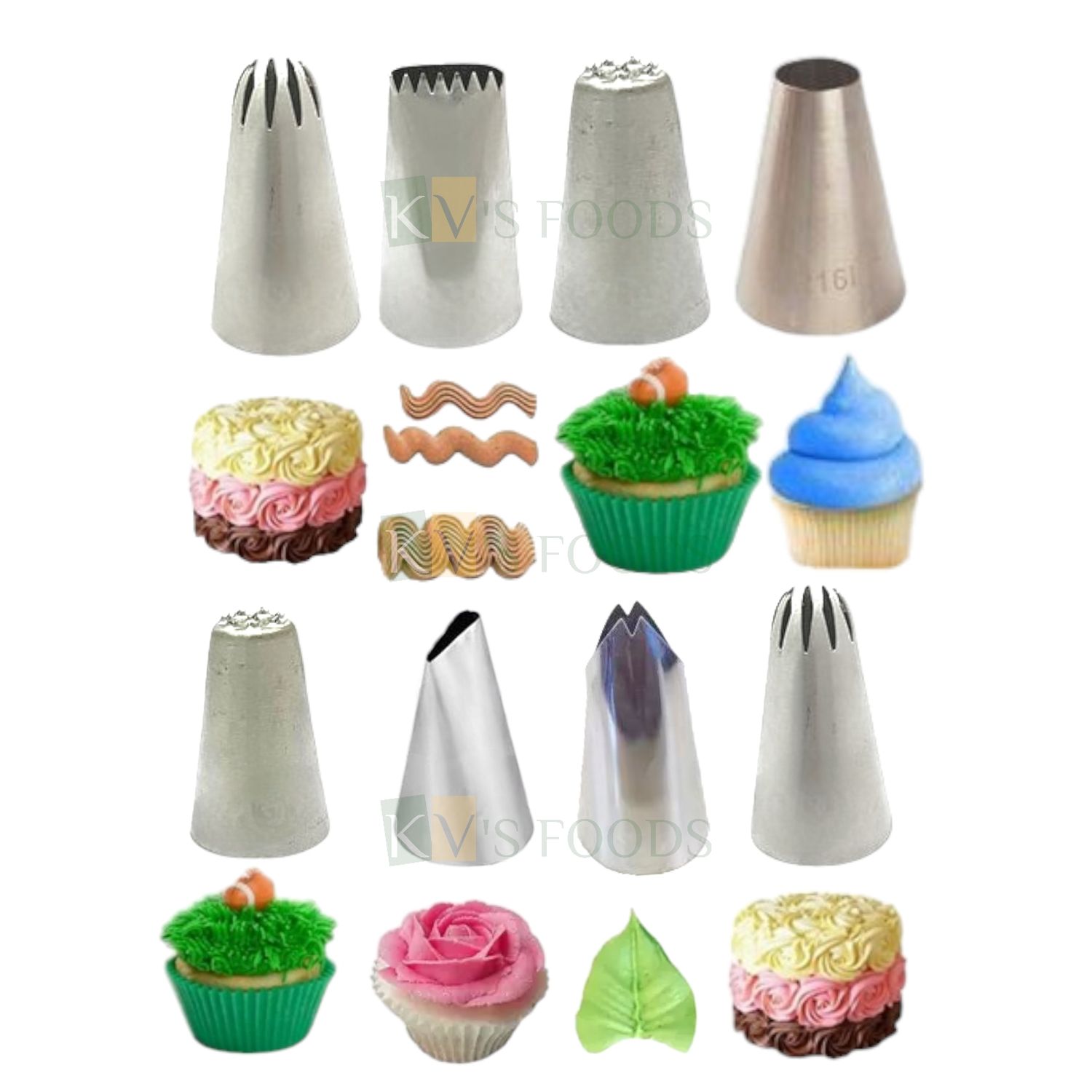 8 PCS Stainless Steel Icing Basket Weave, Grass, Leaf, Open Star, Plain Round, Frill Nozzle, Pastry Cupcake Desserts, Cookies Piping Tip, For Frosting Whipping, Butter Cream DIY Cake Decoration Tools