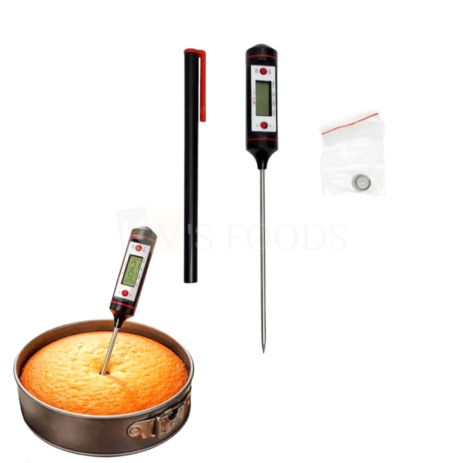 Digital Thermometer With Stainless Steel Sensorprobe, Digital LCD, Food Test Thermometer, Kitchen Oven, Cake Baking, BBQ, Cooking, Milk Water Measure Probe Tool Pen Thermometer