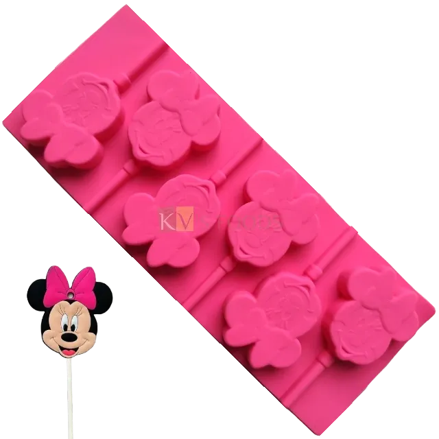Minnie Mouse Shape Silicone Lollipop, Hard Candy, Chocolate 6 Cavity DIY Mould