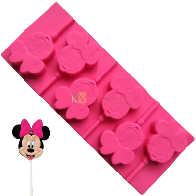 Minnie Mouse Shape Silicone Lollipop, Hard Candy, Chocolate 6 Cavity DIY Mould