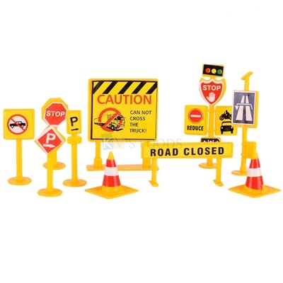 9PC Road Engineering Construction Excav Traffic Signpost Road Sign and Barricade, Road Closed, Work In Progress, Stop, Signal Set Model Toys Toppers and Inserts for Construction Vehicle Theme Cake