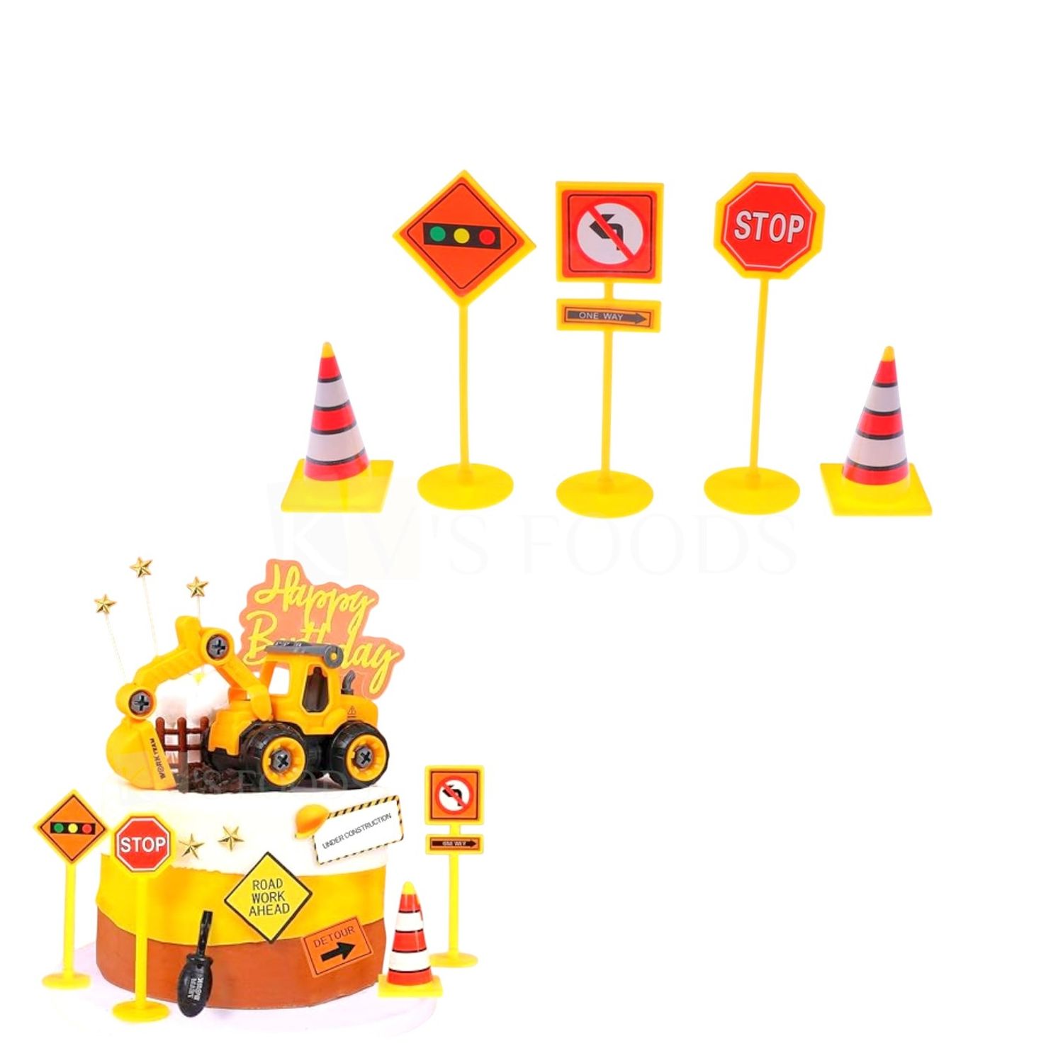 5PCS Mini Traffic Cone, Street Road Traffic Signs, Stop, Signal Set, No left Turn Cake Toppers, Inserts Model Block Educational Kids Toy Engineering Construction Excavation Traffic Signpost Cake Decor