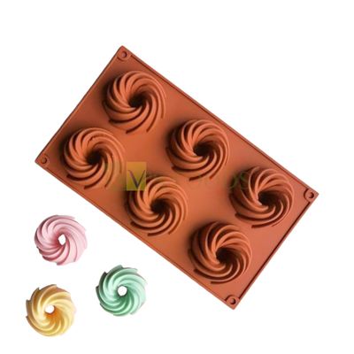 6 Cavity Silicon Spiral Savarin Shaped Cake Mould Chocolate, Mousse, Dessert, Bundt cake Frill Donut Bakeware, Mini Bread Loaf, Brownie, Cornbread, Muffin, Handmade Soap Candle Jelly Cake DIY Tools