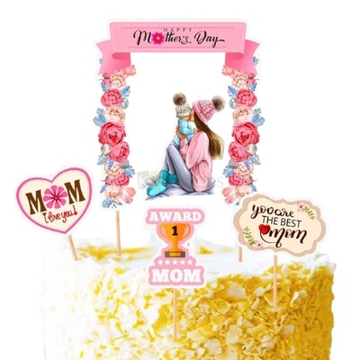 5 PC MOM Super Mom, Mother's Day Theme, Best Mom Cake Topper Insert, Cupcake Toppers Birthday, Mom Bday Decorations Items/Cake Accessories, Tags, Cards, Cake Toothpick Topper