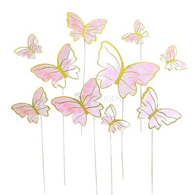 10 PCS Pink Gold Hard Paper Butterfly Cake Toppers, Cake Topper Insert, Cake Topper, Cupcake Toppers, Girls, Boys, Friends Bday Decorations Items/Cake Accessories, Tags, Cards, Cake Toothpick Topper
