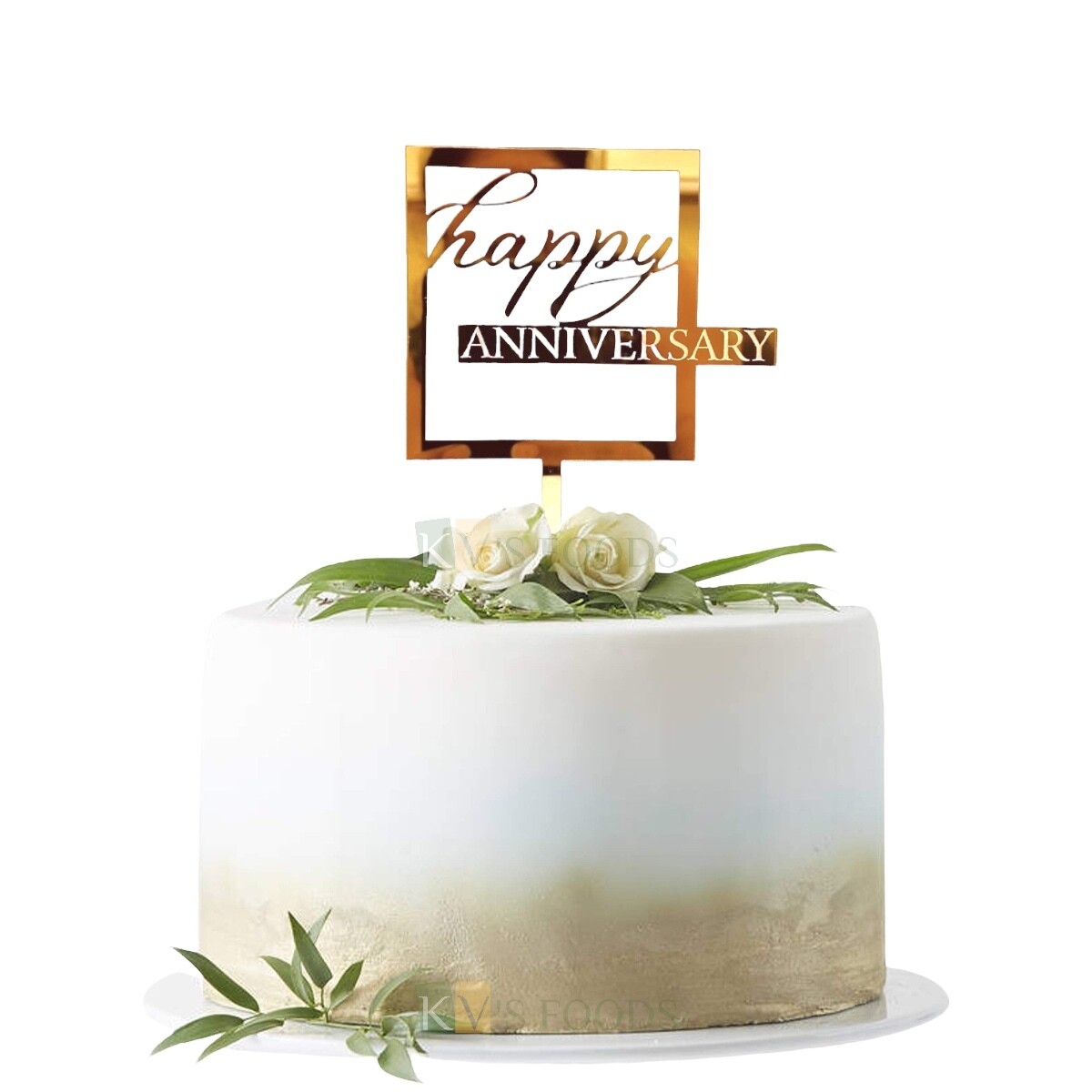 1PC Golden Acrylic Shiny Glass Finish Happy Anniversary Square Design Cake Topper, Cake Insert, DIY Cake Decoration