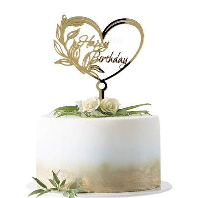1PC Golden Acrylic Shiny Glass Finish Happy Birthday Letters with Unique Heart Design Cake Topper, Girlfriend birthday, Love, Wife Birthday Cake Insert, DIY Cake Decoration