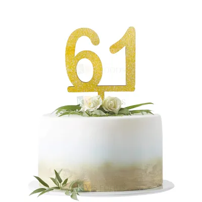 1PC Golden Shiny Glitter MDF 61 Number Cake Topper, Happy  Birthday Theme, Sixty One Number Theme Cake and Cupcake Glitter Insert DIY cake Decorations