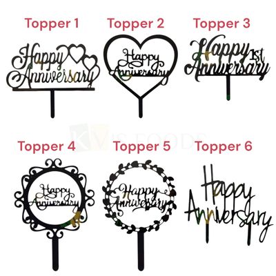 1PC Black Acrylic Happy Anniversary Letters Cake Topper, Circle/Heart Design Anniversary Theme Cake Insert, Marriage Anniversary Celebration Unique Elegant Font Design Cake Topper DIY Cake Decorations