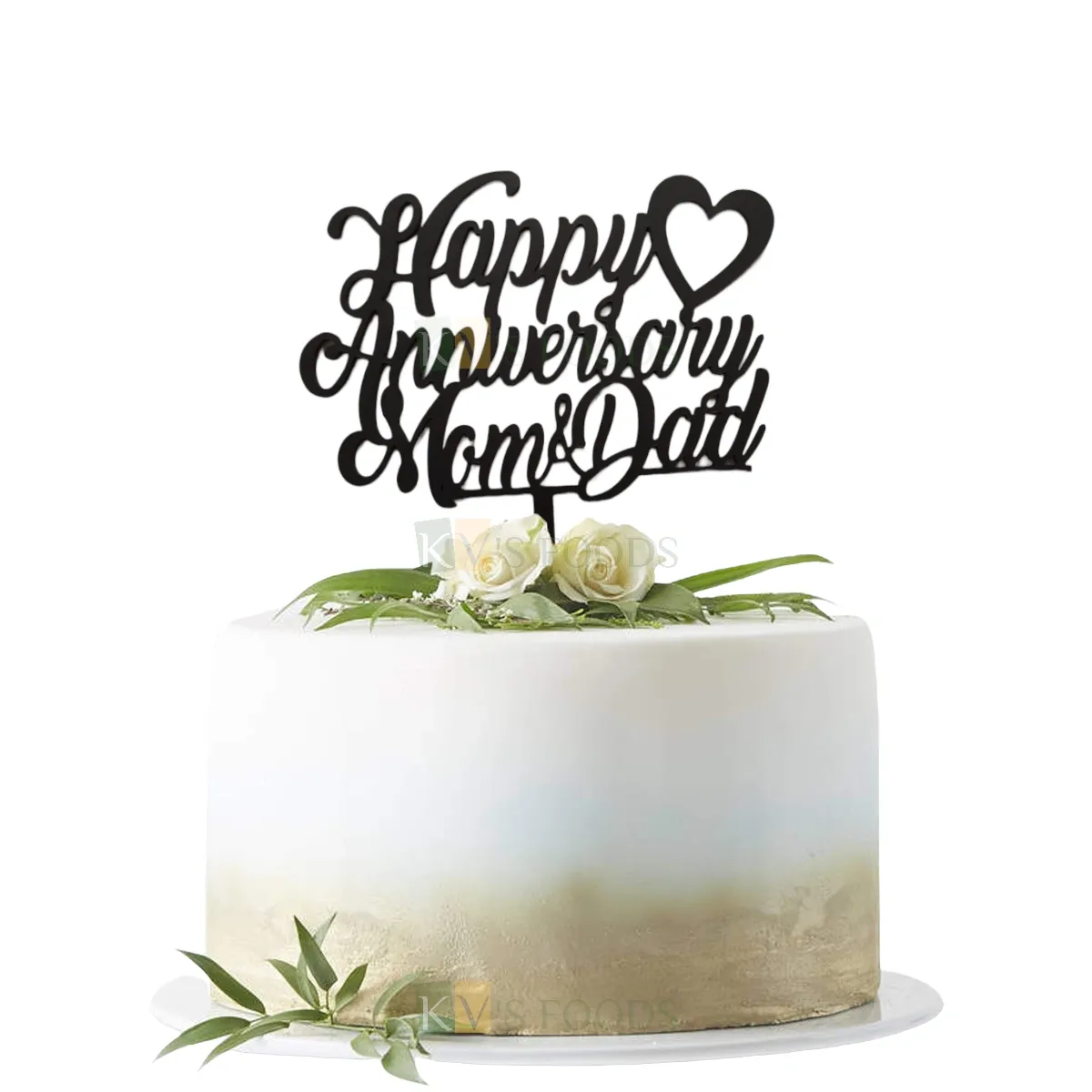 1PC Black Acrylic Happy Anniversary Mom &amp; Dad Letters With Heart Cake Topper, Anniversary Cake Insert, Marriage Anniversary Celebration Unique Elegant Font Design Cake Topper DIY Cake Decoration