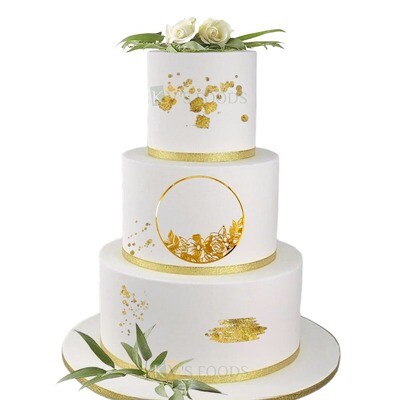 1PC Golden Acrylic Shiny Glass Finish Flower and Leaves  Circle Frame Ring Cake Topper for Wedding, Anniversary Engagement Cakes, Photo Frame Cake Topper or Initials Border Cake Front Side Edge Topper