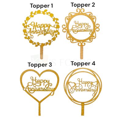 1PC Golden Shiny Glitter MDF Happy Anniversary Letters Heart/Circle Cake Topper, Marriage Anniversary Theme Cake Insert, Anniversary Celebration Unique Elegant Font Design Cake Inserts DIY Cake Decor