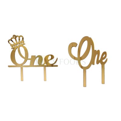 1PC Golden Acrylic Shiny Glass Finish One With Crown Cake Topper First Tiara Girl Happy Birthday Theme, 1st Birthday Celebration Cake Topper, 1 Number Cake Topper Princess Girl Birthday Party Theme
