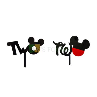 1PC Black Acrylic Two With Mickey Mouse Cake Topper Second Birthday Theme, 2nd Birthday Celebration Cake Topper, Two Number Theme Cake Topper Children's Cartoon Cake Topper DIY Cake Decorations
