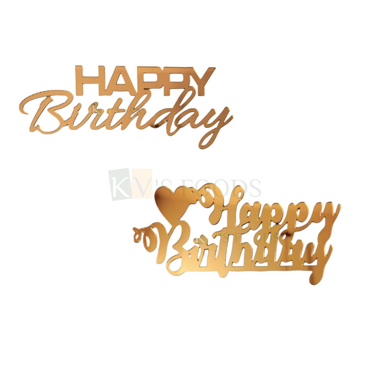 1PC Golden Acrylic Shiny Glass Finish Happy Birthday Letters With Hearts Cake Topper Unique Elegant Font Design Side Cake Topper, Girl Boy Cake Insert, Chidren's Friends Collegues Birthday Party Decor