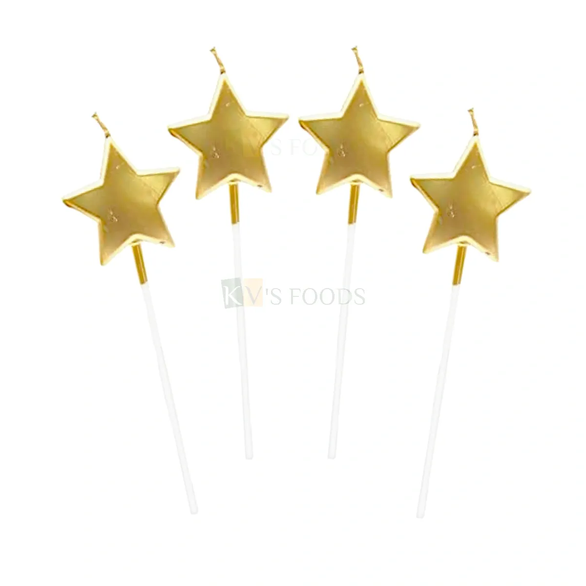 4 PCS Shiny Golden Colour Star Shape Wax Candles Cake and  Cupcake Inserts Wedding New Years Cakes Decorations Happy Birthday Party Theme Metallic Cake Candles DIY Cake Decorations