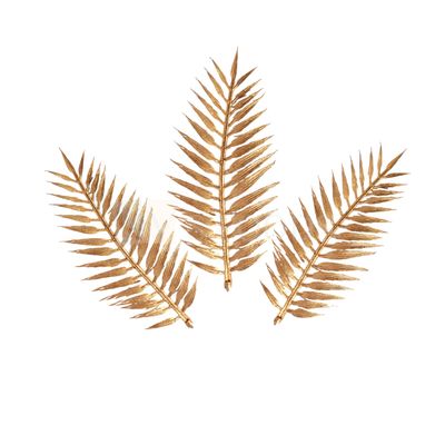 3PCs Golden Shiny Glossy Finish Artificial Fern Stem Leaf Branches Cake Toppers, Metallic Gold  Plants Cake Insert Decorations for Wedding Anniversary Baby Shower Birthday Party DIY Cake Decorations